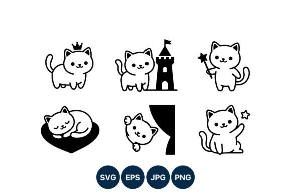 Download Cute Black and White Cat Vector Art - White Collection