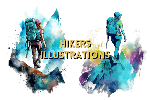 Download Hiking: Watercolor Hikers Clipart PNG - Premium Bundle