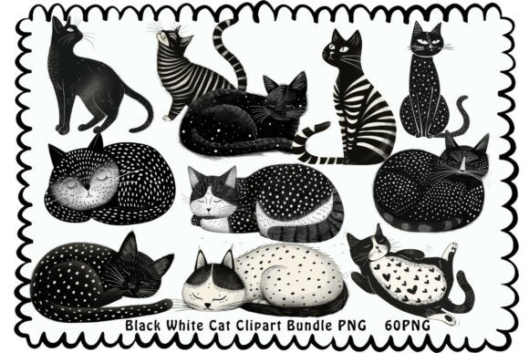 Download Black White Cat Clipart Bundle PNG - White Collection