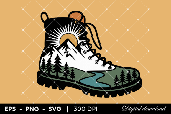 Download Hiking Boot with Mountain Landscape - Premium Bundle