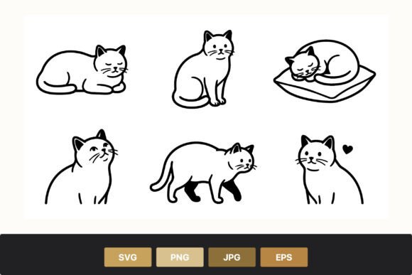 Download Black and White Cat Line Art Set - White Collection
