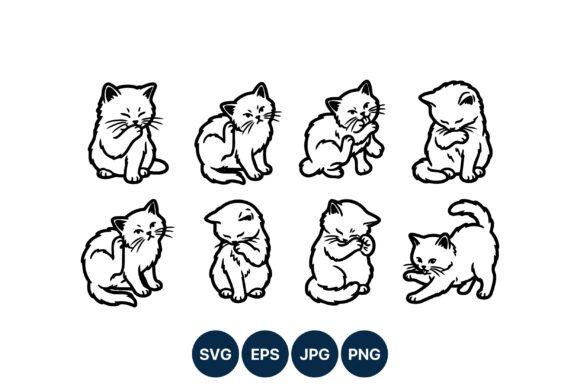 Download Playful Black and White Kitten Line Art - White Collection
