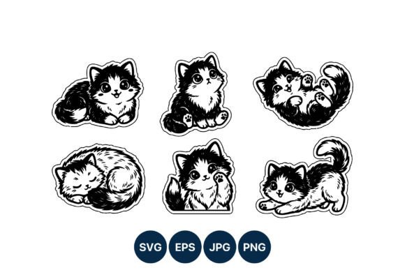 Download Cute Black and White Kitten Vector Art - White Collection