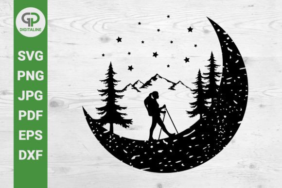 Download Walking on the Moon SVG, Girl Hiking SVG - Premium Resources